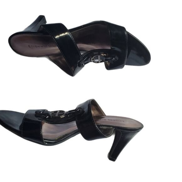 ETIENNE AIGER Womens Milo Heeled Sandal SZ 7M Black Horseshoe‎ Open Toe Straps - Picture 8 of 10
